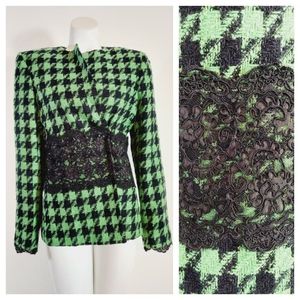 Vintage Victor Costa lace hounds tooth blazer jacket Statement maker